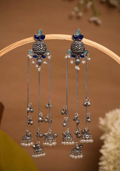Navy Blue Brass Earrings Set