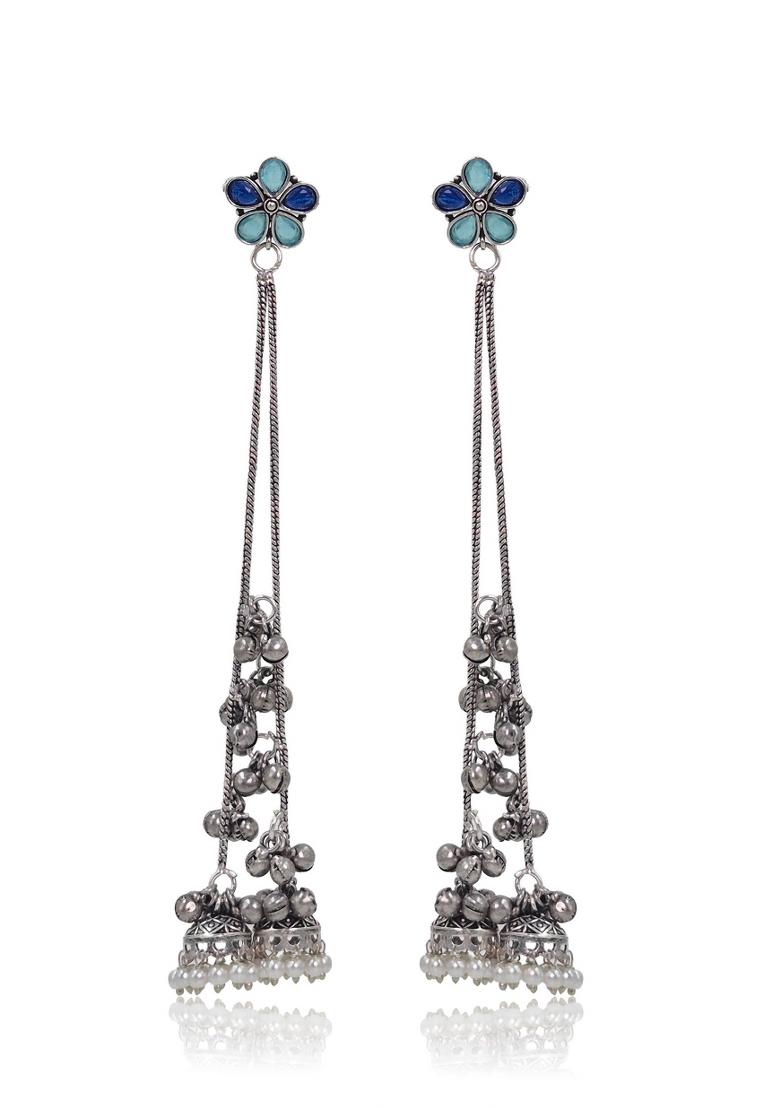 Sky Blue Brass Earrings Set - Indya