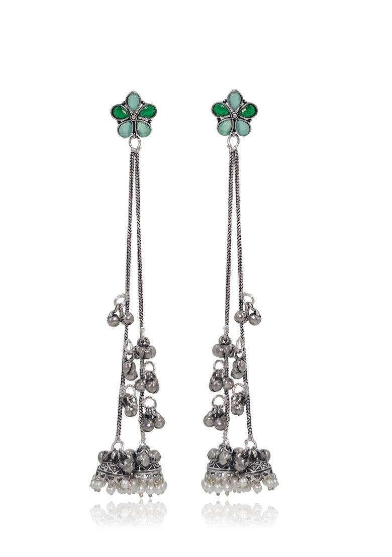 Turquoise Brass Earrings Set - Indya