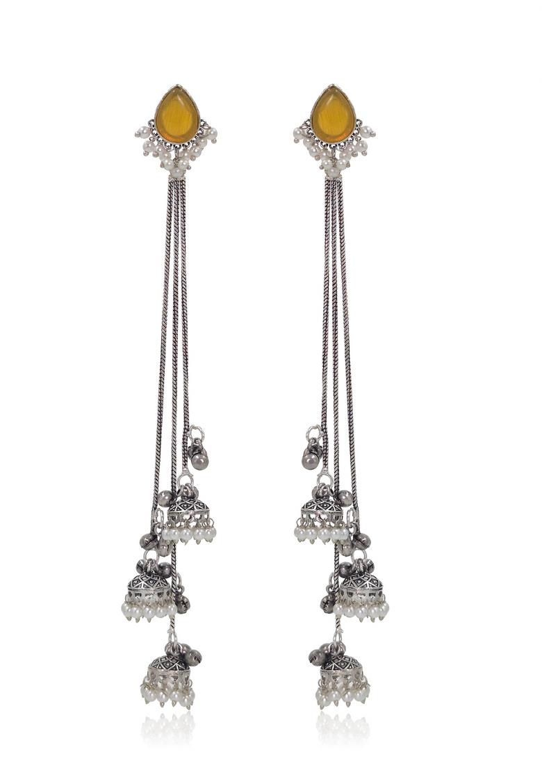 Yellow Brass Earrings Set - Indya