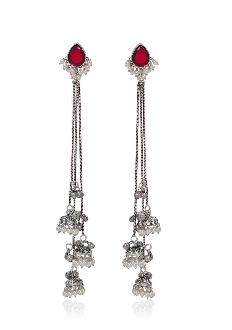 Maroon Brass Earrings Set - Indya