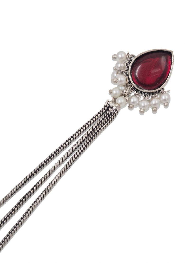 Maroon Brass Earrings Set - Indya