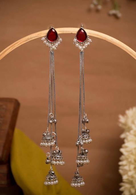 Maroon Brass Earrings Set