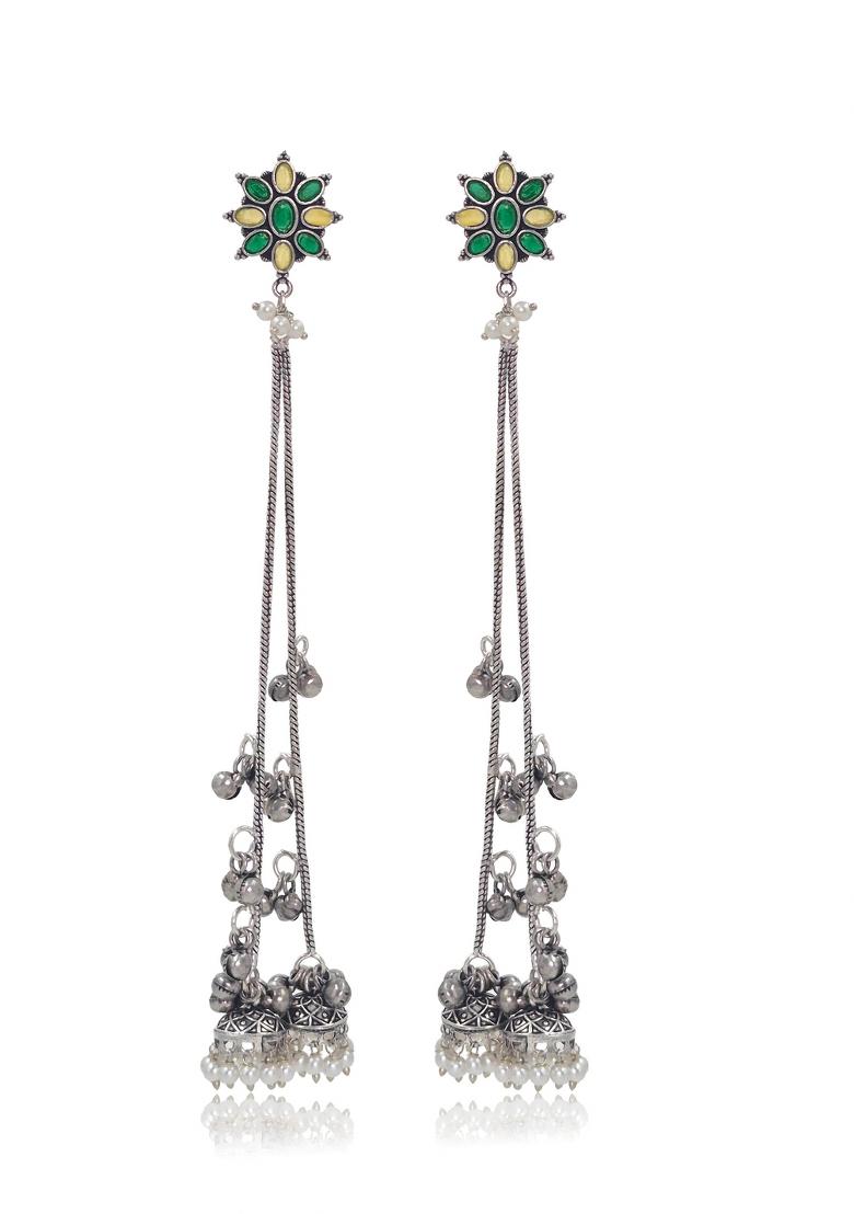 Green Brass Earrings Set - Indya