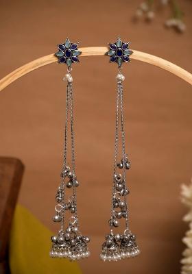 Navy Blue Brass Earrings Set