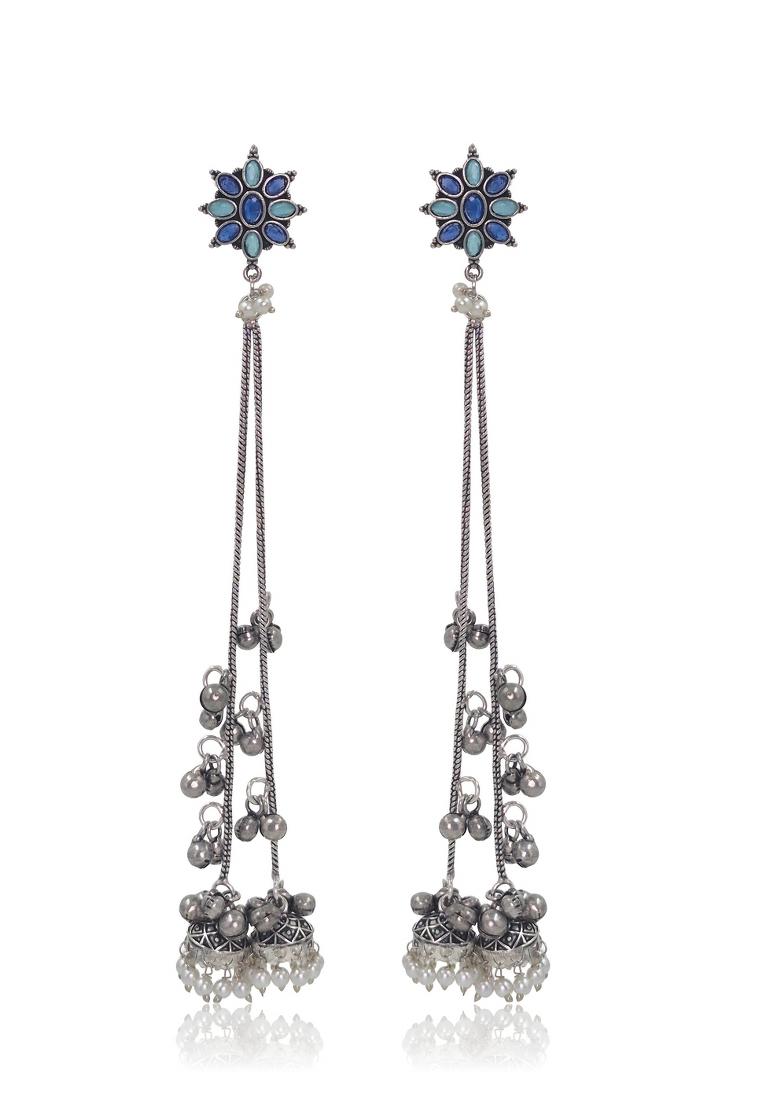 Navy Blue Brass Earrings Set - Indya
