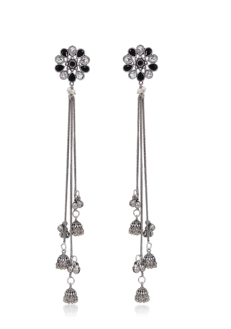 Black Brass Earrings Set - Indya