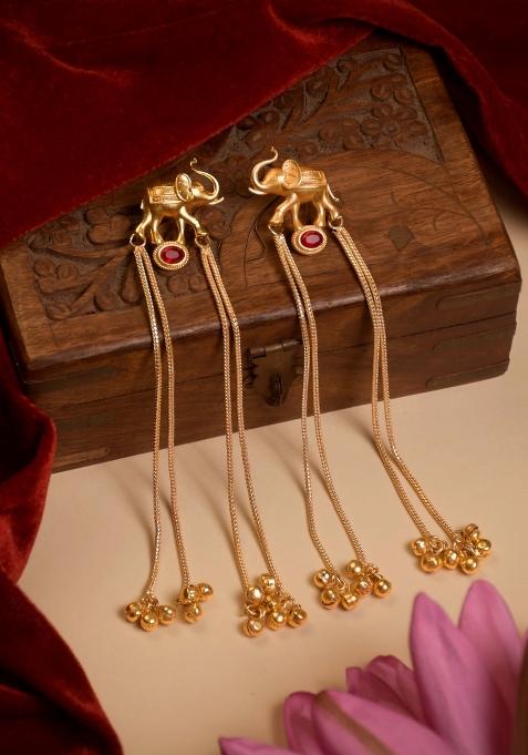 Maroon Brass Earrings Set