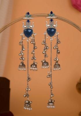 Navy Blue Brass Earrings Set