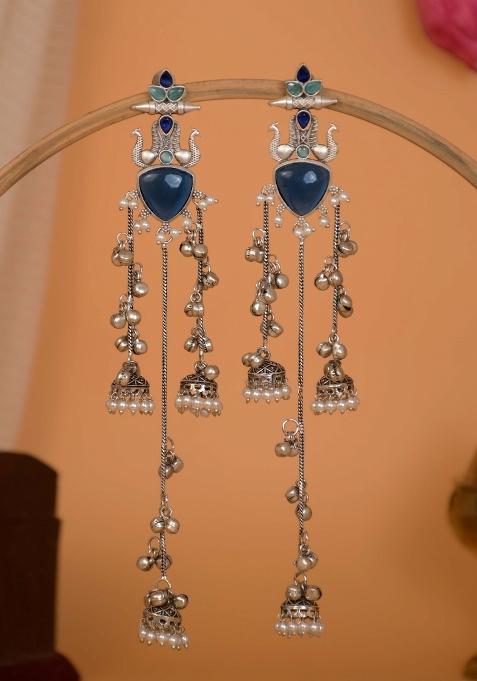 Navy Blue Brass Earrings Set
