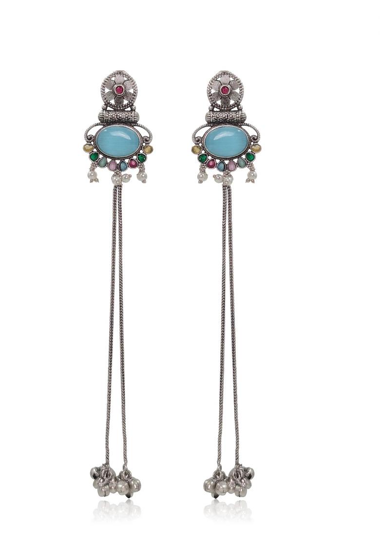 Sky Blue Brass Earrings Set - Indya