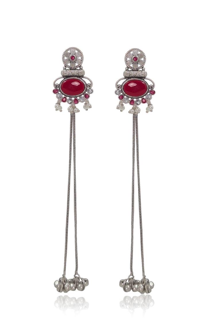 Maroon Brass Earrings Set - Indya
