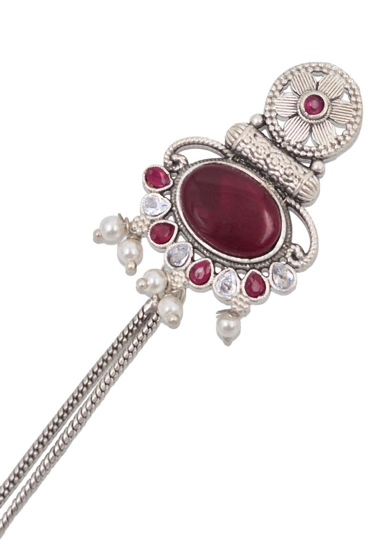 Maroon Brass Earrings Set - Indya
