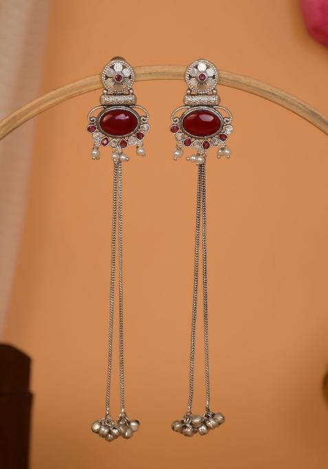 Maroon Brass Earrings Set