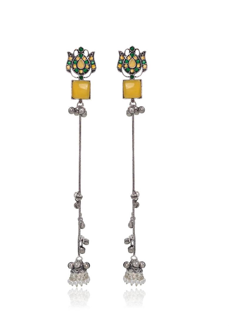 Yellow Brass Earrings Set - Indya
