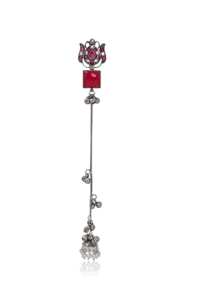 Maroon Brass Earrings Set - Indya