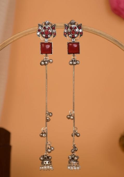 Maroon Brass Earrings Set