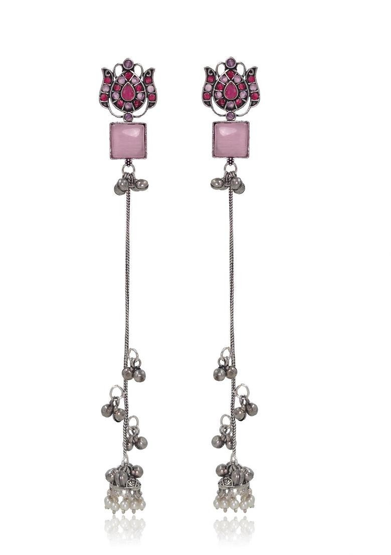 Pink Brass Earrings Set - Indya
