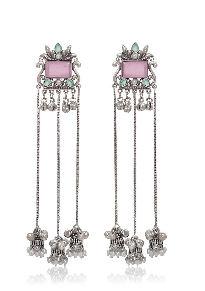 Pink Brass Earrings Set - Indya