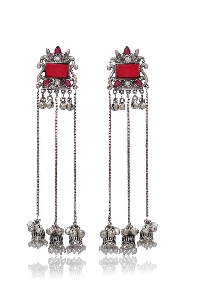 Maroon Brass Earrings Set - Indya
