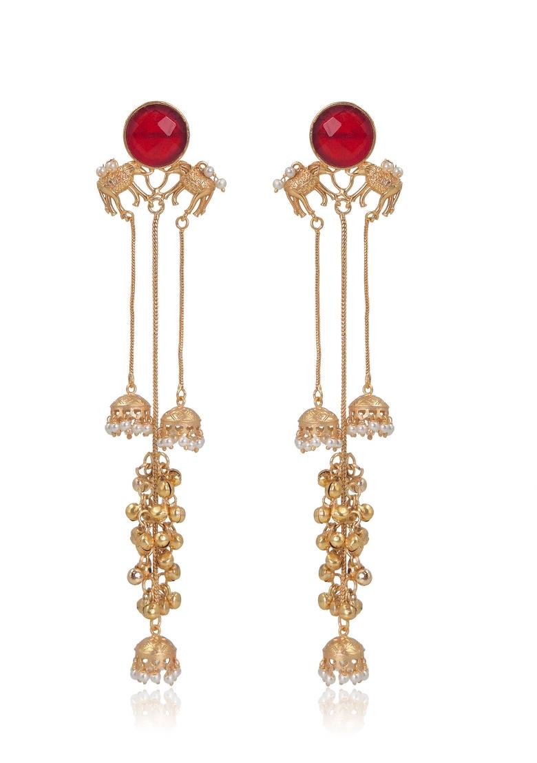 Maroon Brass Earrings Set - Indya