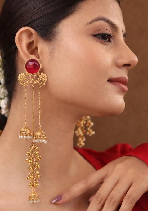 Maroon Brass Earrings Set