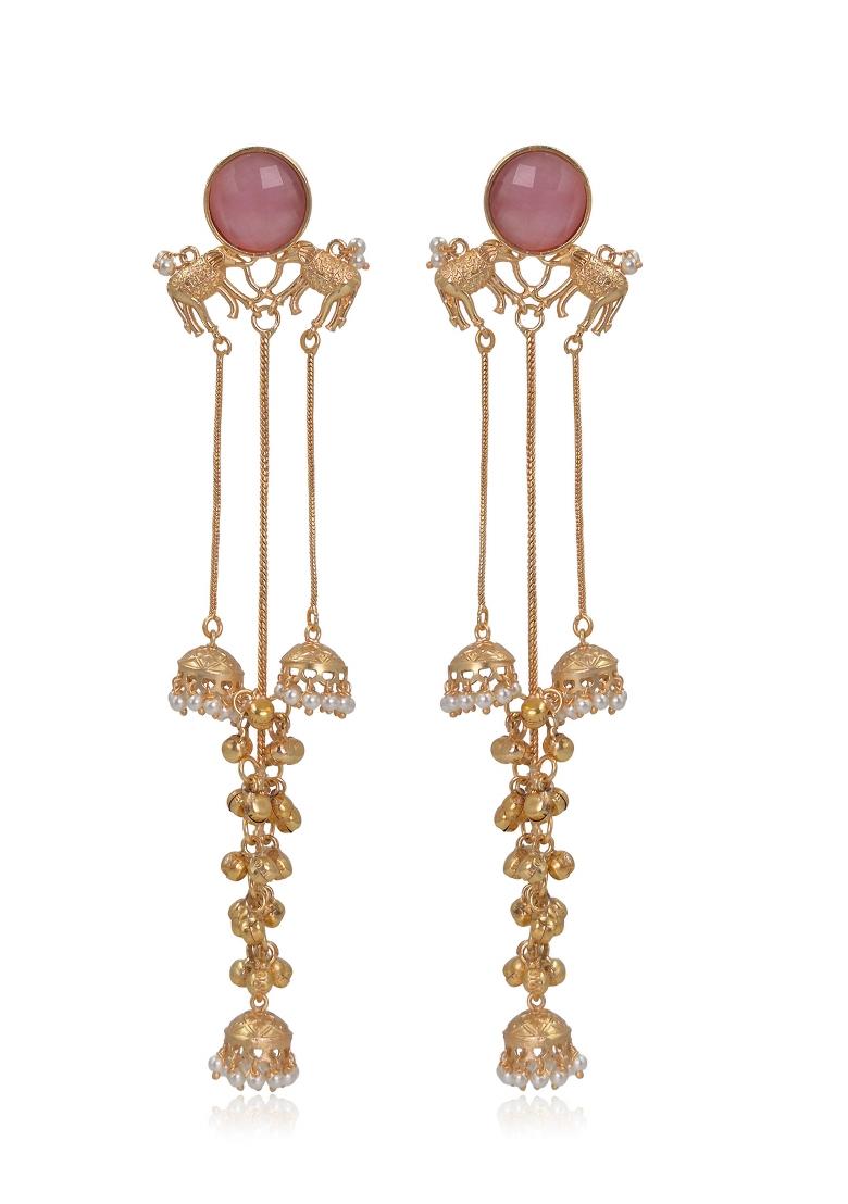 Pink Brass Earrings Set - Indya
