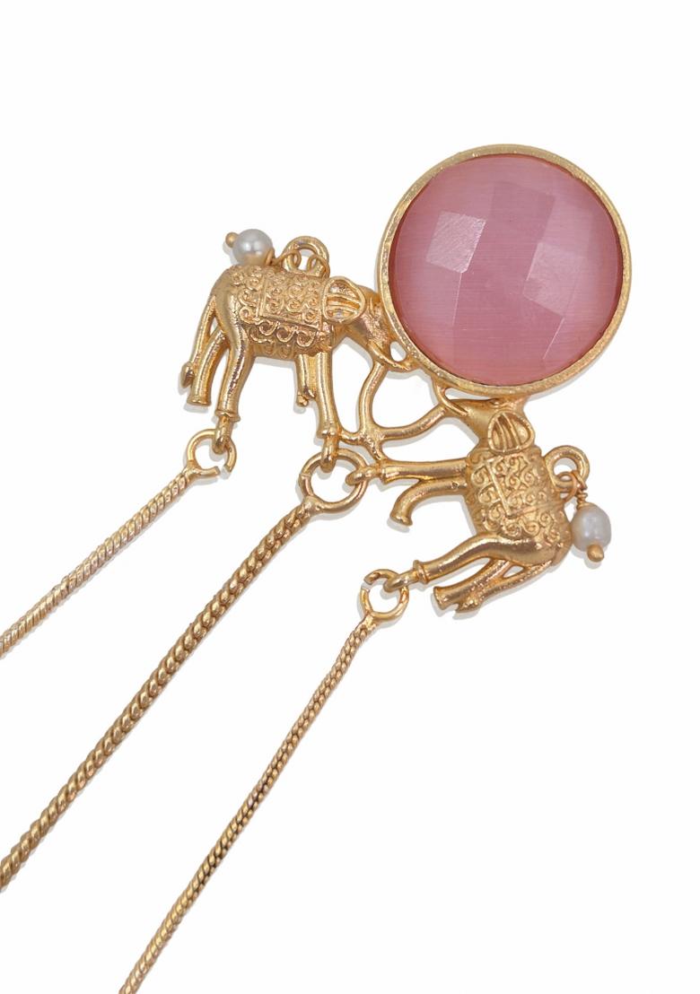 Pink Brass Earrings Set - Indya