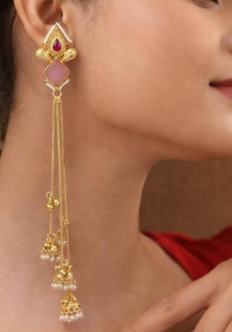 Pink Brass Earrings Set