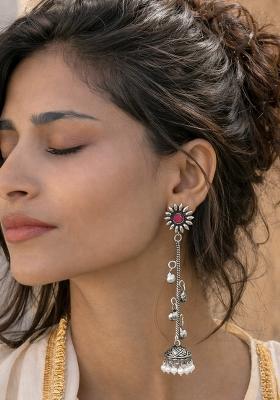 Maroon Brass Earrings Set