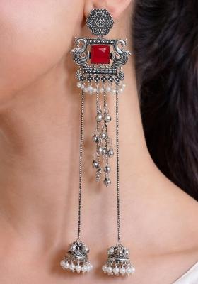 Maroon Brass Earrings Set