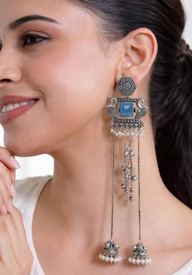 Navy Blue Brass Earrings Set
