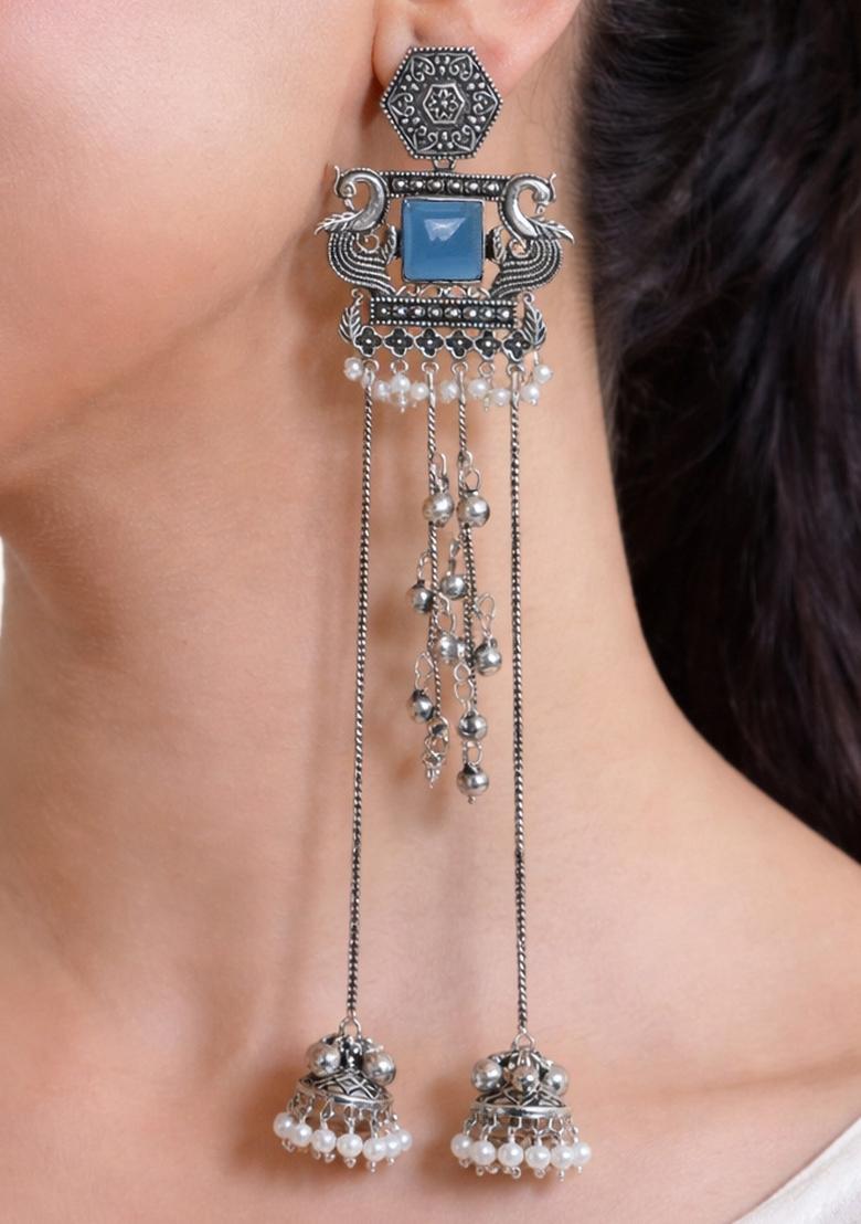 Navy Blue Brass Earrings Set - Indya