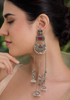 Maroon Brass Earrings Set