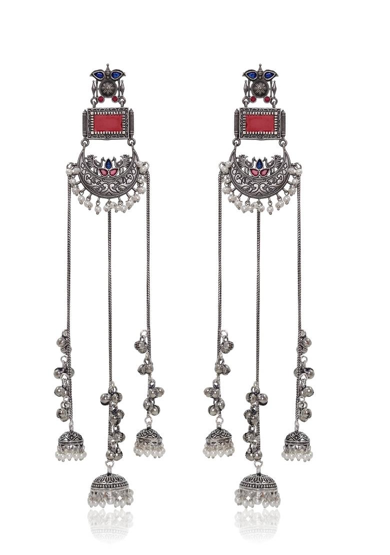 Maroon Brass Earrings Set - Indya