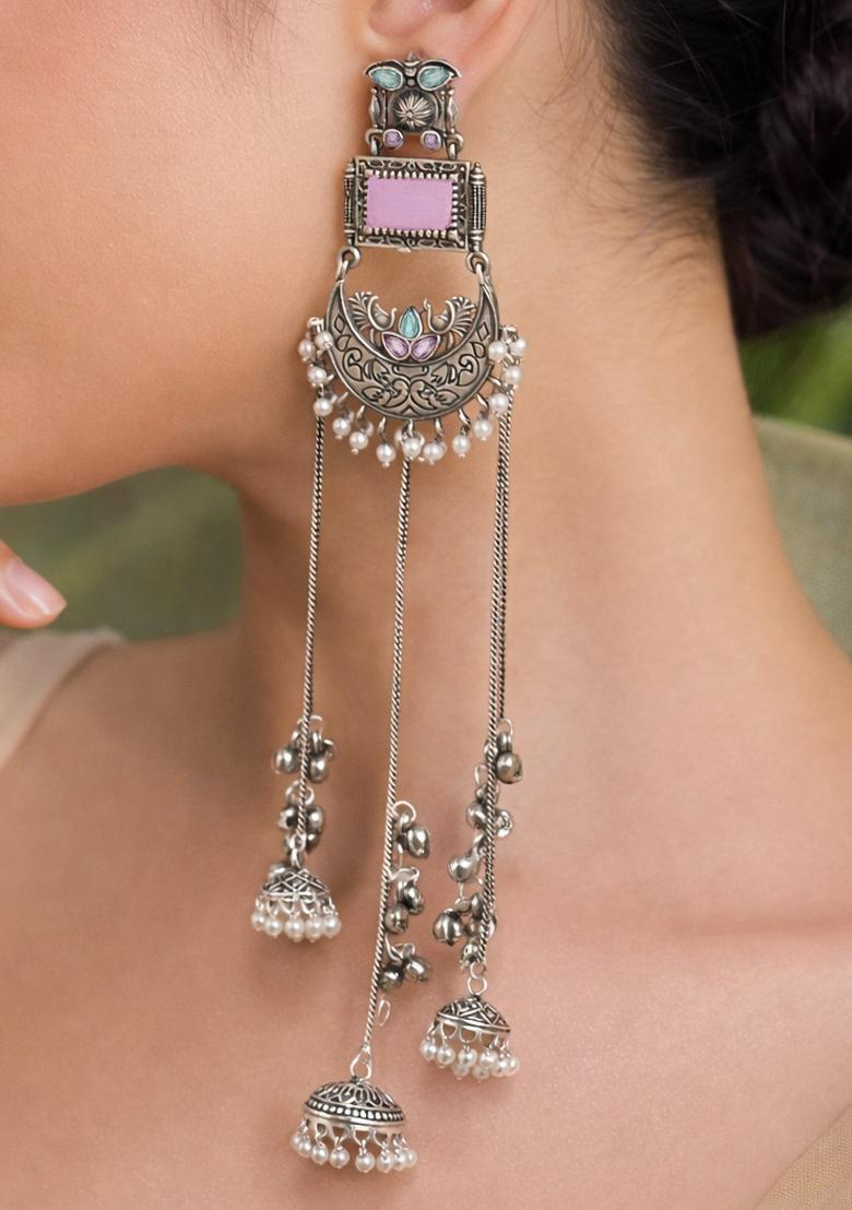 Pink Brass Earrings Set - Indya
