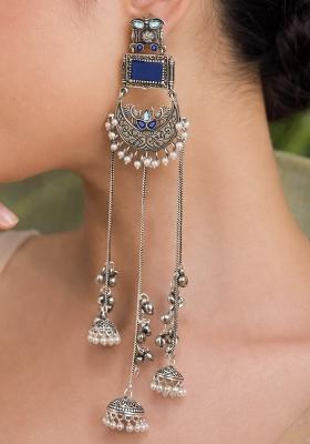Navy Blue Brass Earrings Set