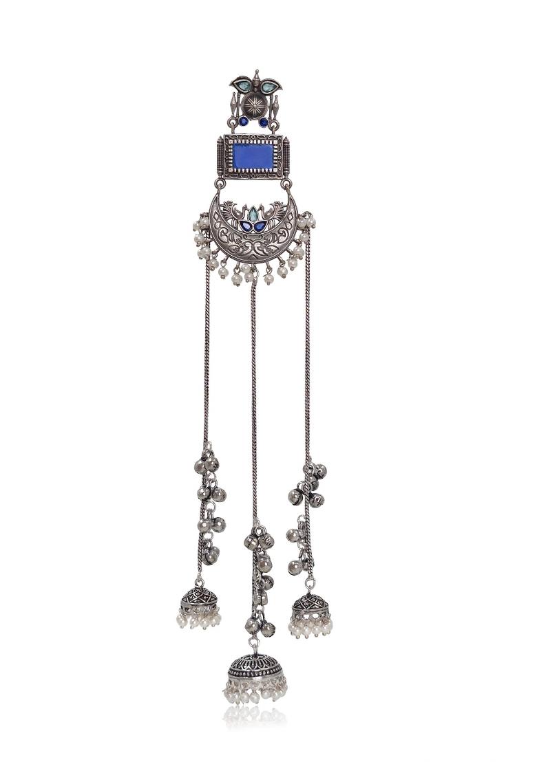 Navy Blue Brass Earrings Set - Indya