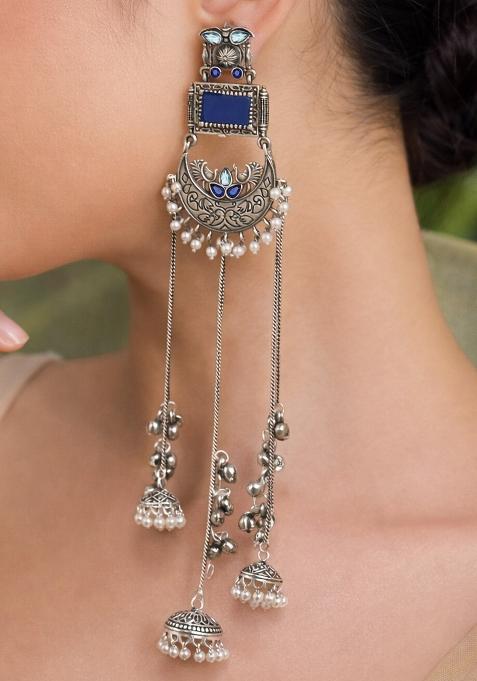 Navy Blue Brass Earrings Set