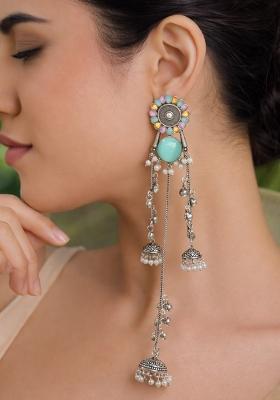 Turquoise Brass Earrings Set