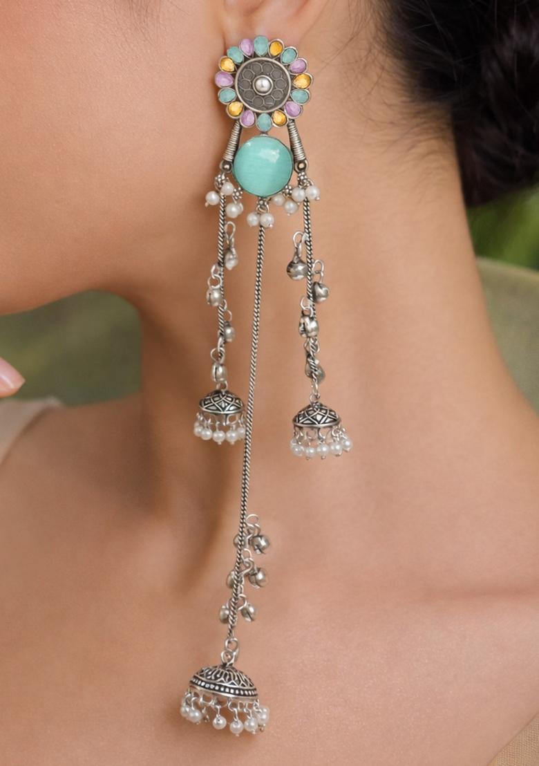 Turquoise Brass Earrings Set - Indya