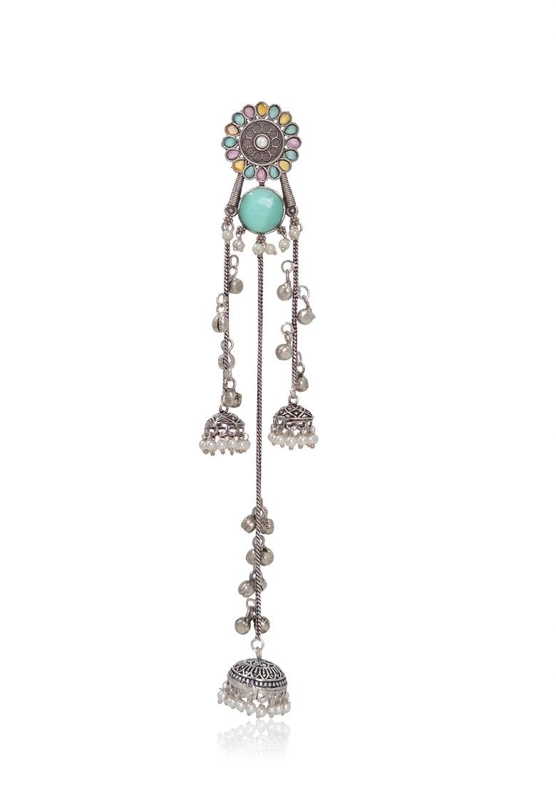 Turquoise Brass Earrings Set - Indya