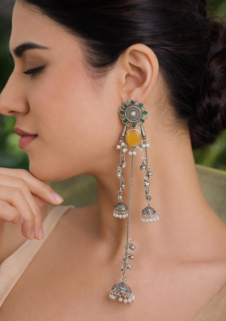 Yellow Brass Earrings Set - Indya