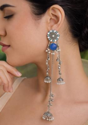 Navy Blue Brass Earrings Set