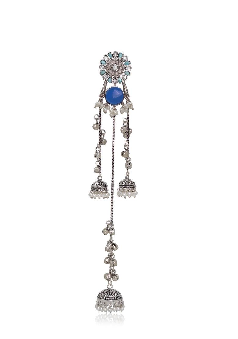Navy Blue Brass Earrings Set - Indya