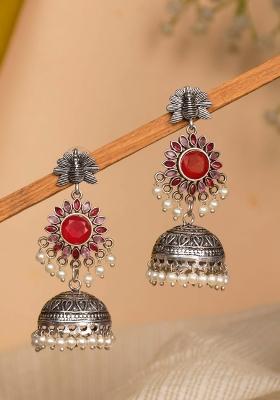 Maroon Brass Earrings Set