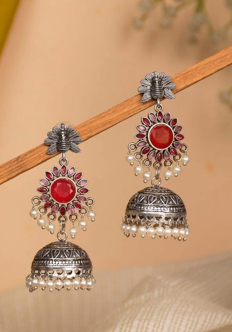 Maroon Brass Earrings Set