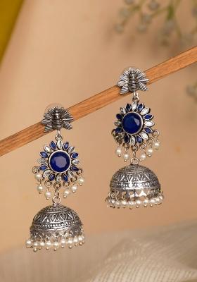 Navy Blue Brass Earrings Set