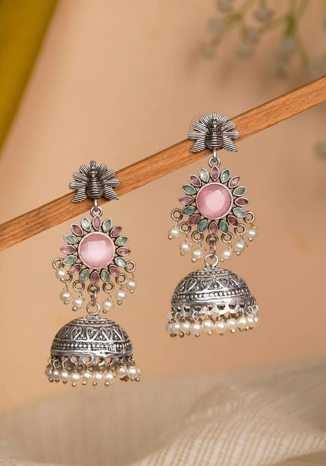 Pink Brass Earrings Set