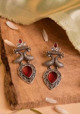 Maroon Brass Earrings Set